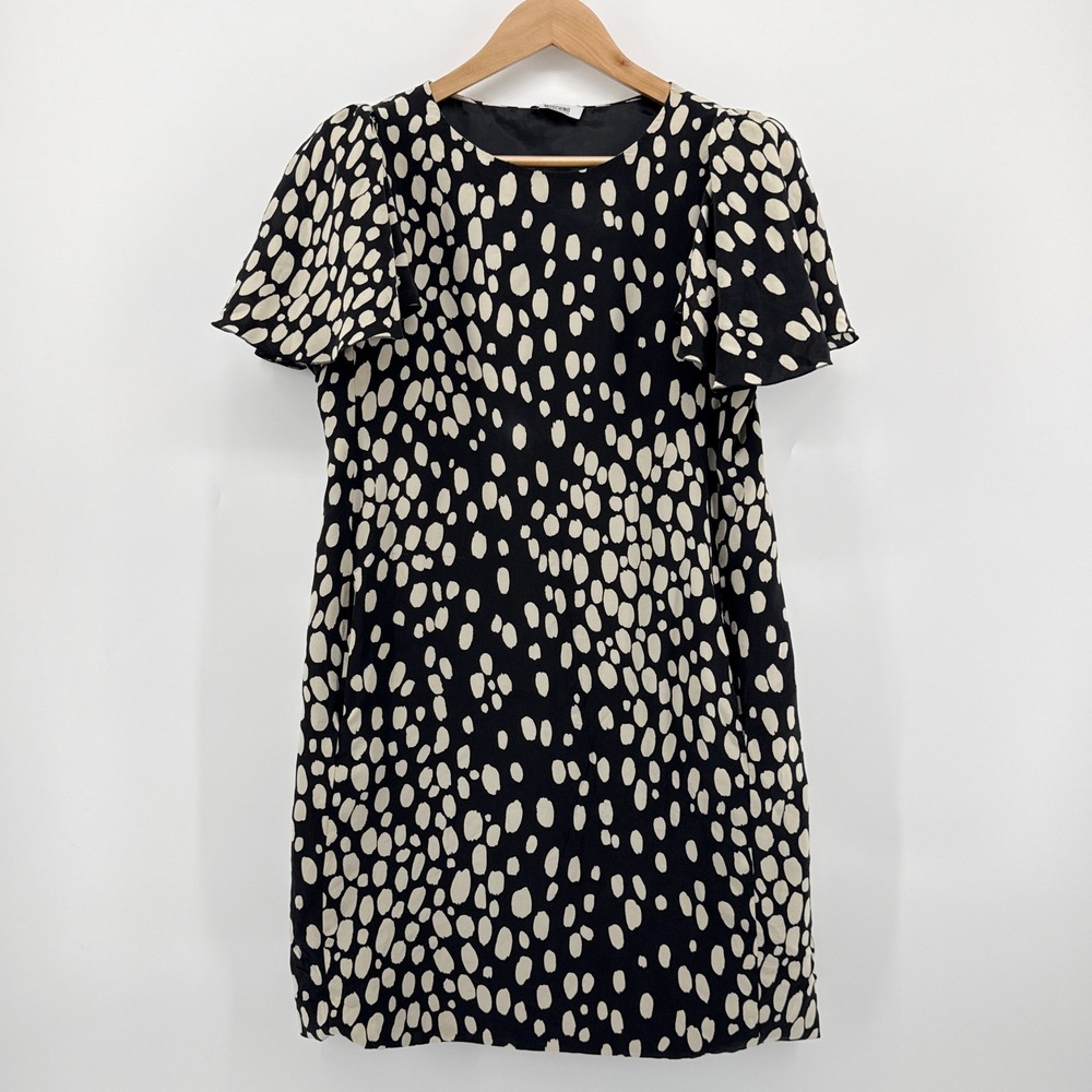 Moschino Cheap and Chic Italy Silk Polka Dot Flutter Sleeve Dress Black Cream 10